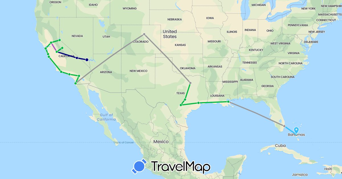 TravelMap itinerary: driving, bus, plane, train, boat in Bahamas, United States (North America)